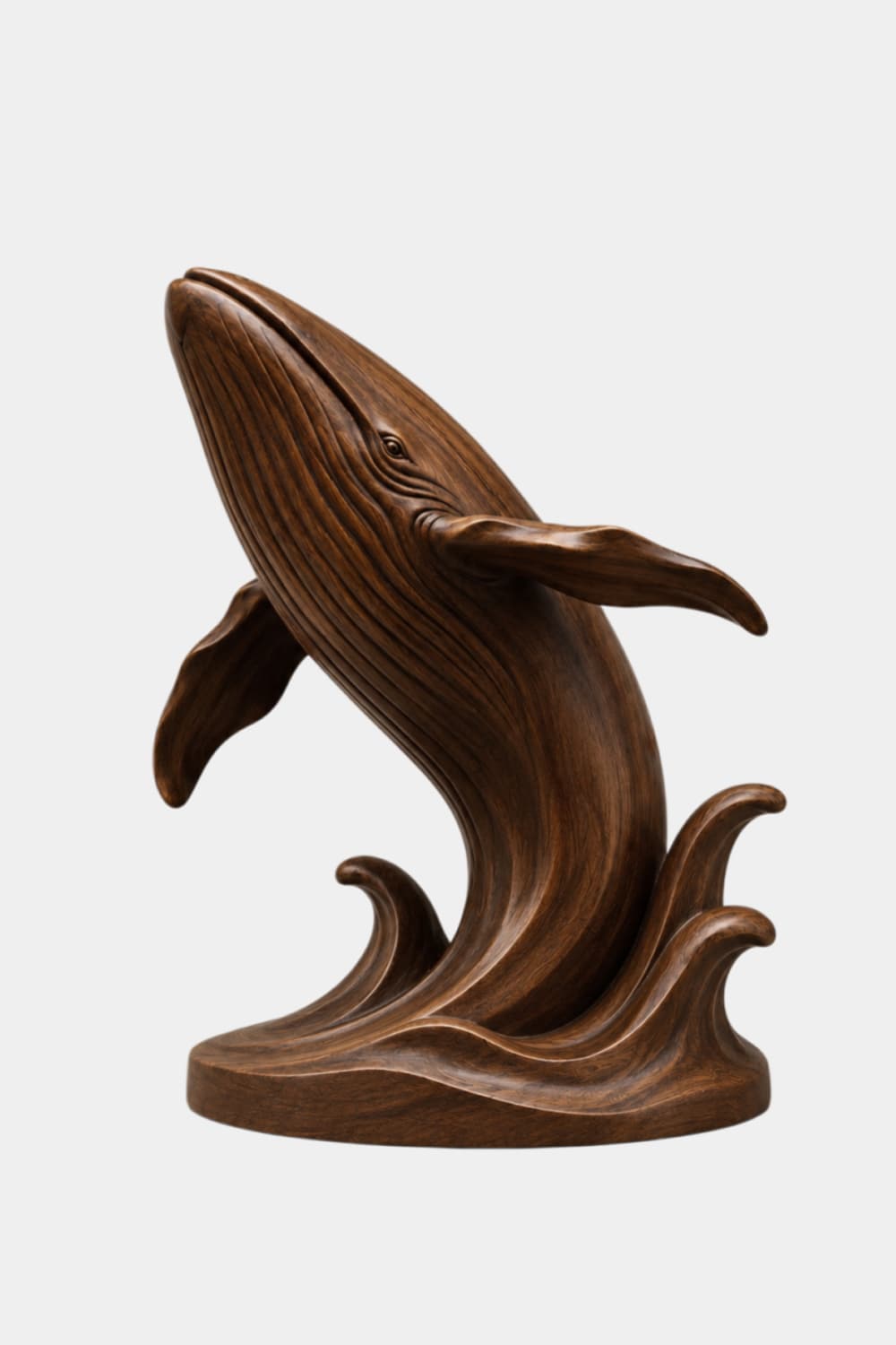 Breaching Wood Whale Sculpture | Coastal Luxe Marine Decor | Prestigious Ocean Gift