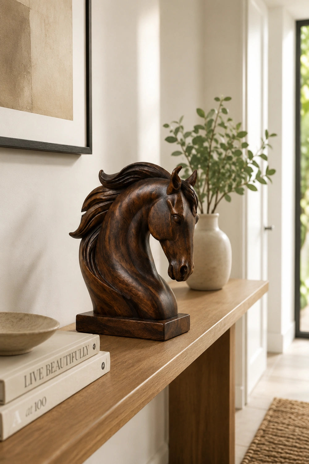 Realistic Wood Horse Head Bust | Heritage Library Desk Decor | Majestic Sculpture Gift