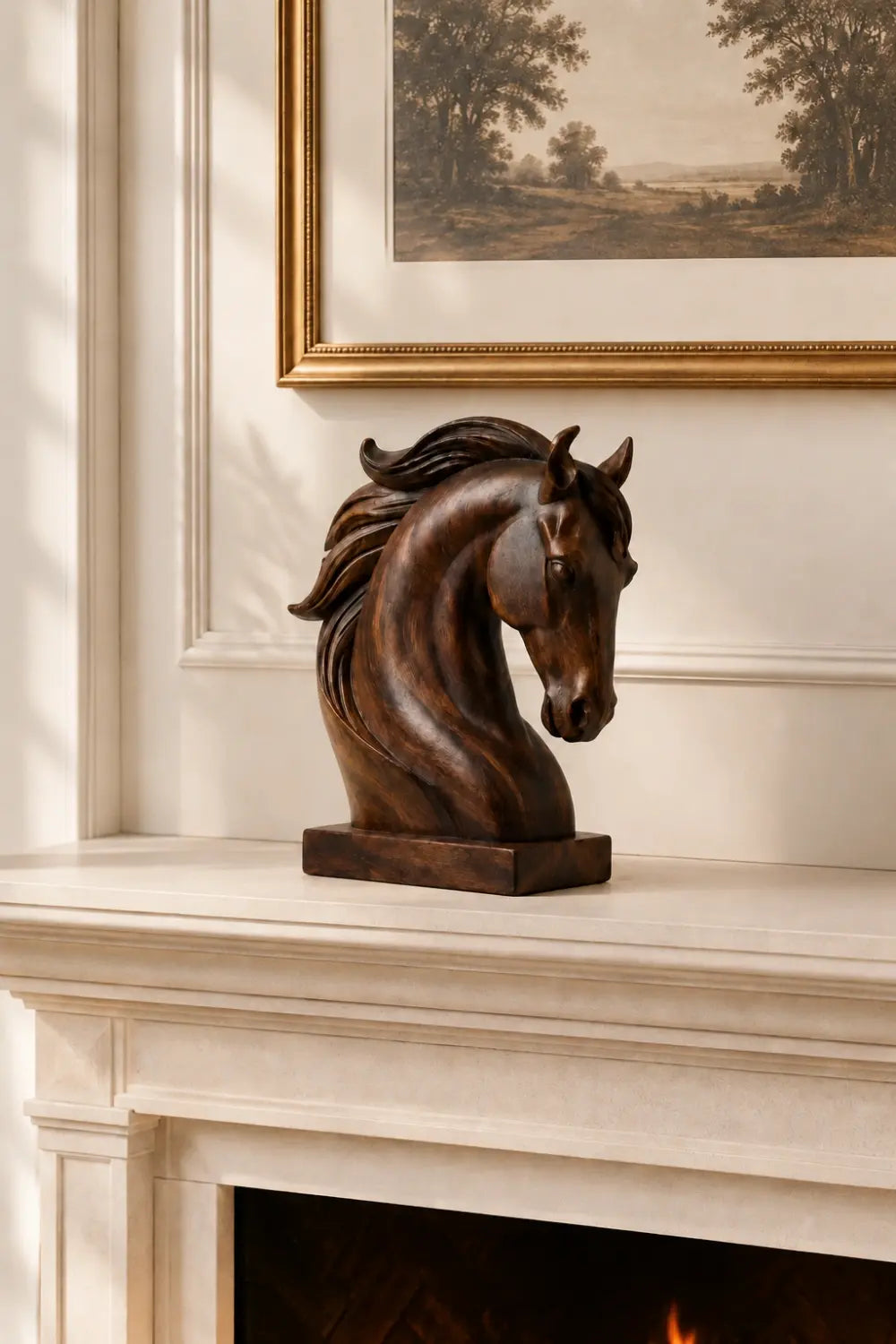 Realistic Wood Horse Head Bust | Heritage Library Desk Decor | Majestic Sculpture Gift