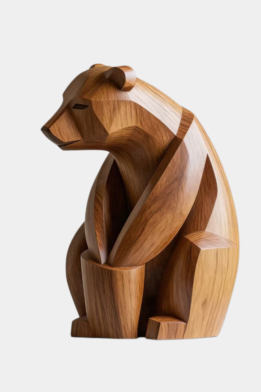 Faceted Geometric Wood Bear Sculpture | Cubist Modern Desk Decor | Splendid Art Gift
