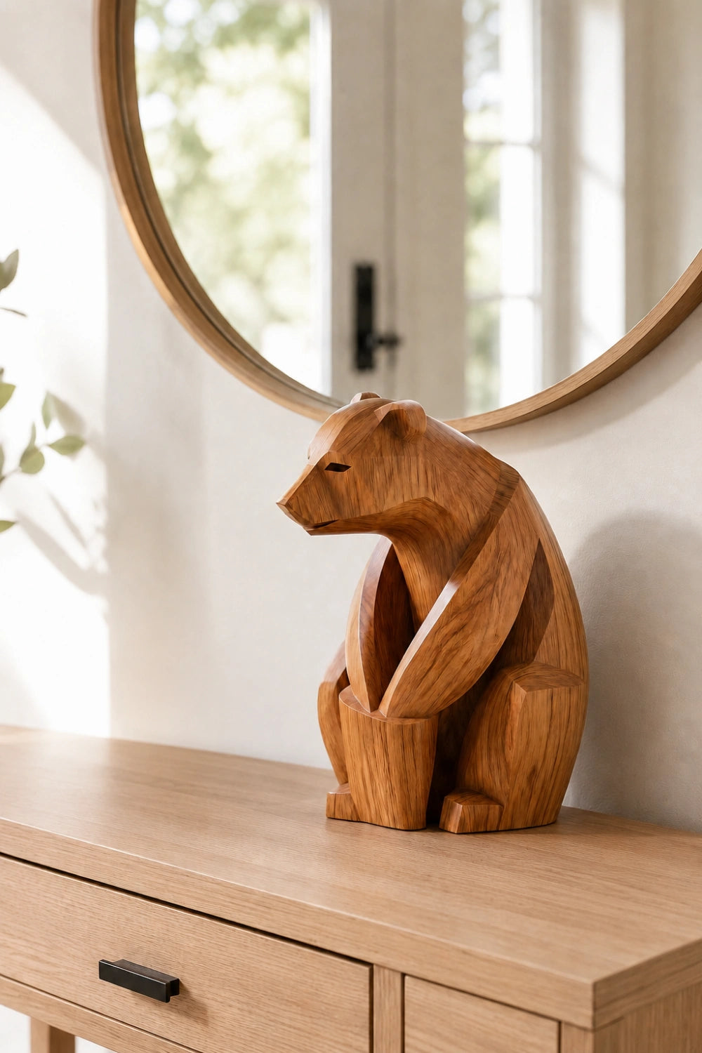 Faceted Geometric Wood Bear Sculpture | Cubist Modern Desk Decor | Splendid Art Gift