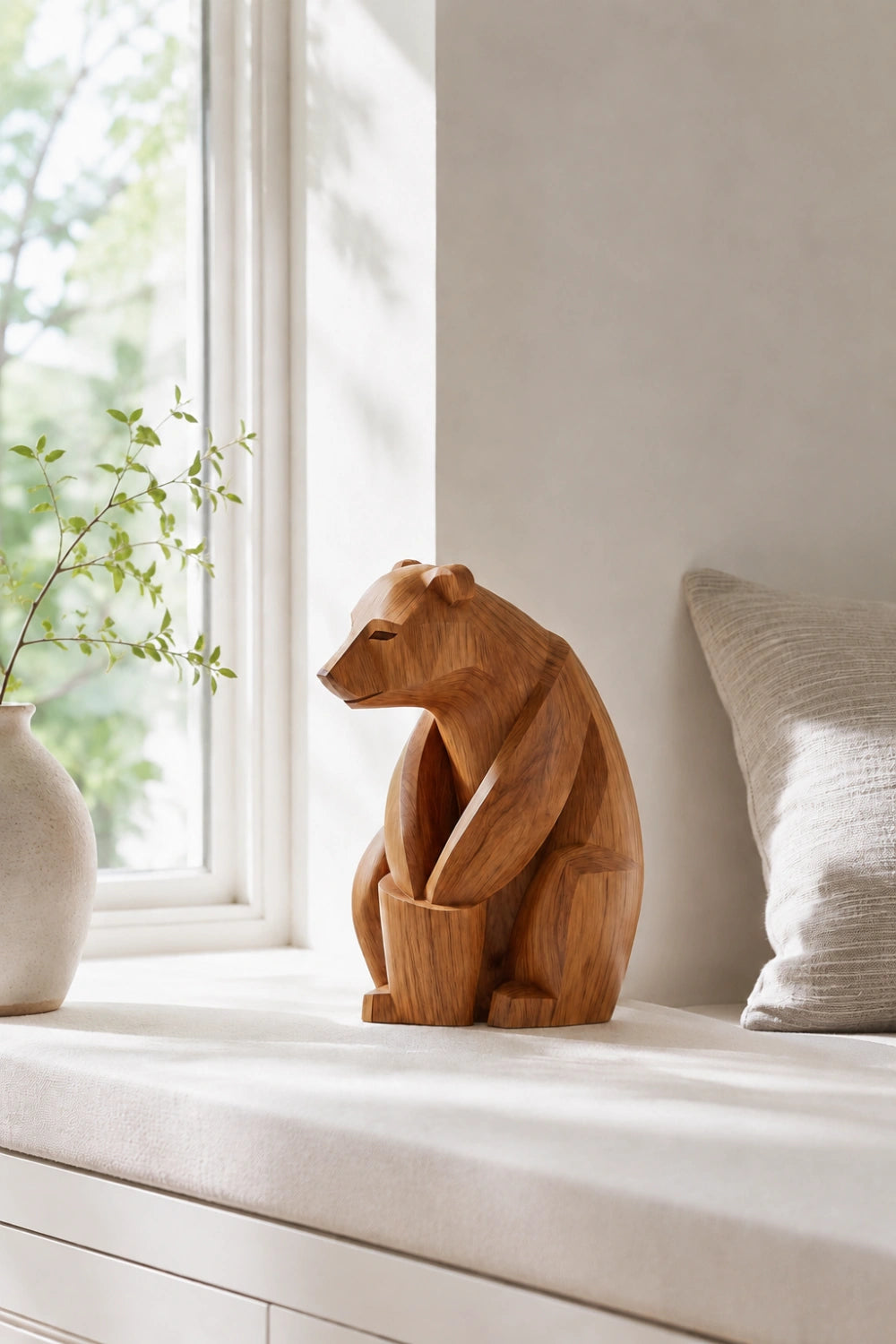 Faceted Geometric Wood Bear Sculpture | Cubist Modern Desk Decor | Splendid Art Gift