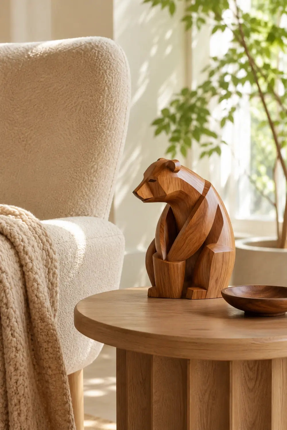 Faceted Geometric Wood Bear Sculpture | Cubist Modern Desk Decor | Splendid Art Gift