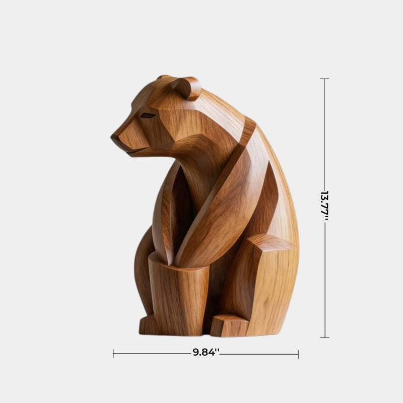 Faceted Geometric Wood Bear Sculpture | Cubist Modern Desk Decor | Splendid Art Gift