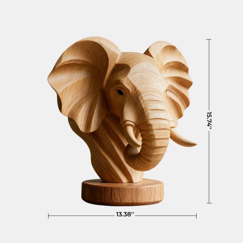 Natural Wood Elephant Head Statue | Majestic Wildlife Bust Decor