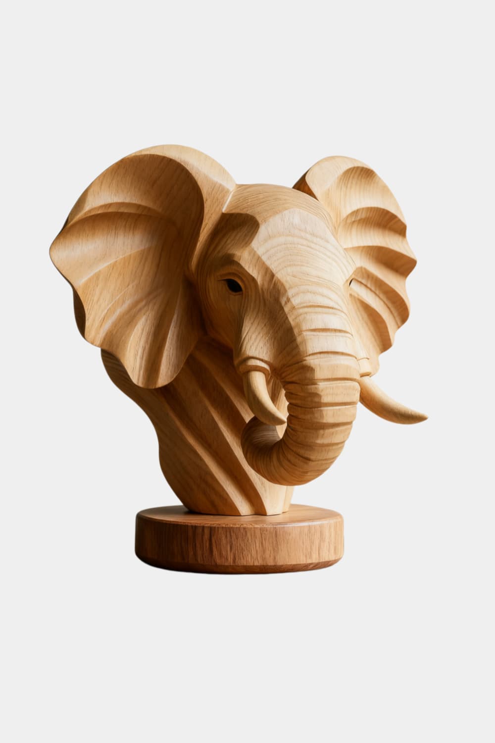 Natural Wood Elephant Head Statue | Majestic Wildlife Bust Decor