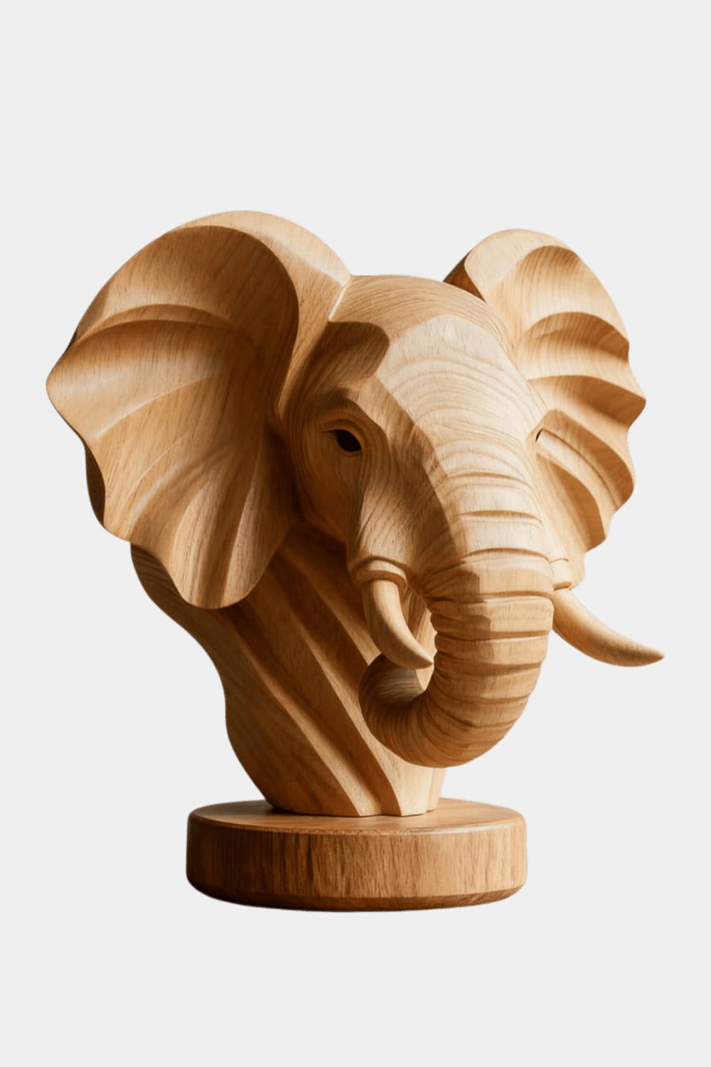 Natural Wood Elephant Head Statue | Majestic Wildlife Bust Decor