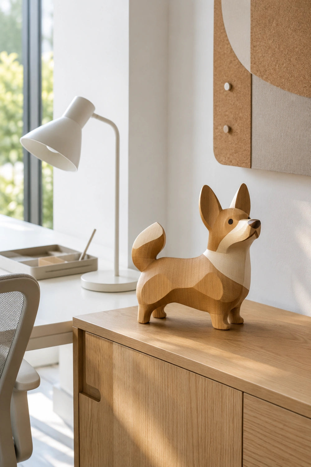 Whimsical Welsh Corgi Wood Sculpture | Modern Dog Accent Decor