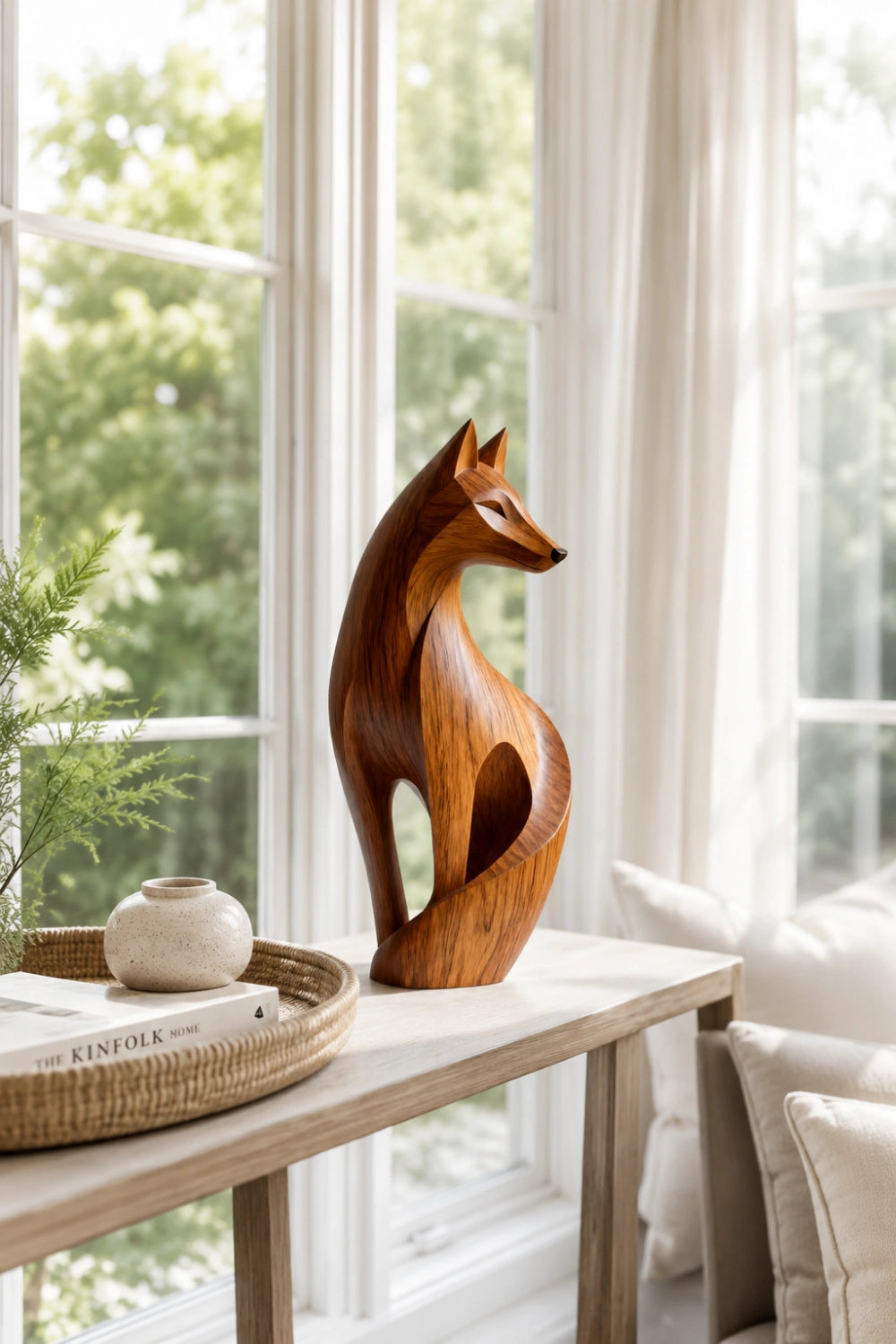 Streamlined Wood Fox Sculpture | Abstract Wildlife Figurine