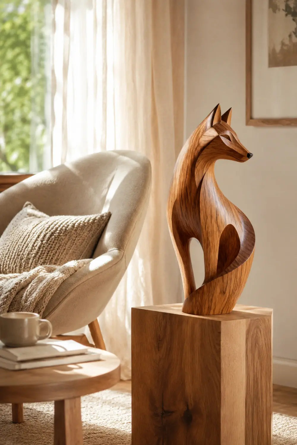 Streamlined Wood Fox Sculpture | Abstract Wildlife Figurine