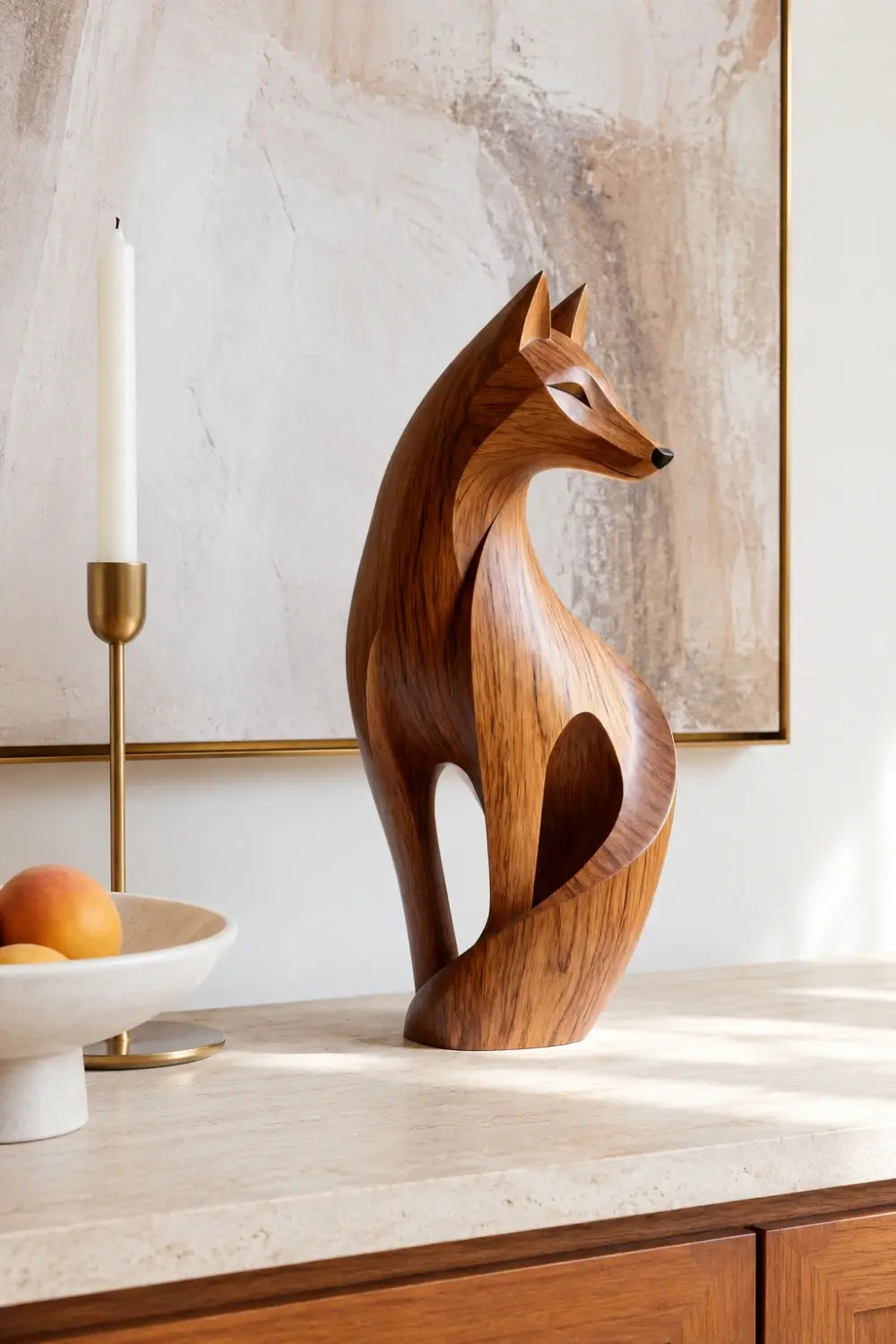 Streamlined Wood Fox Sculpture | Abstract Wildlife Figurine