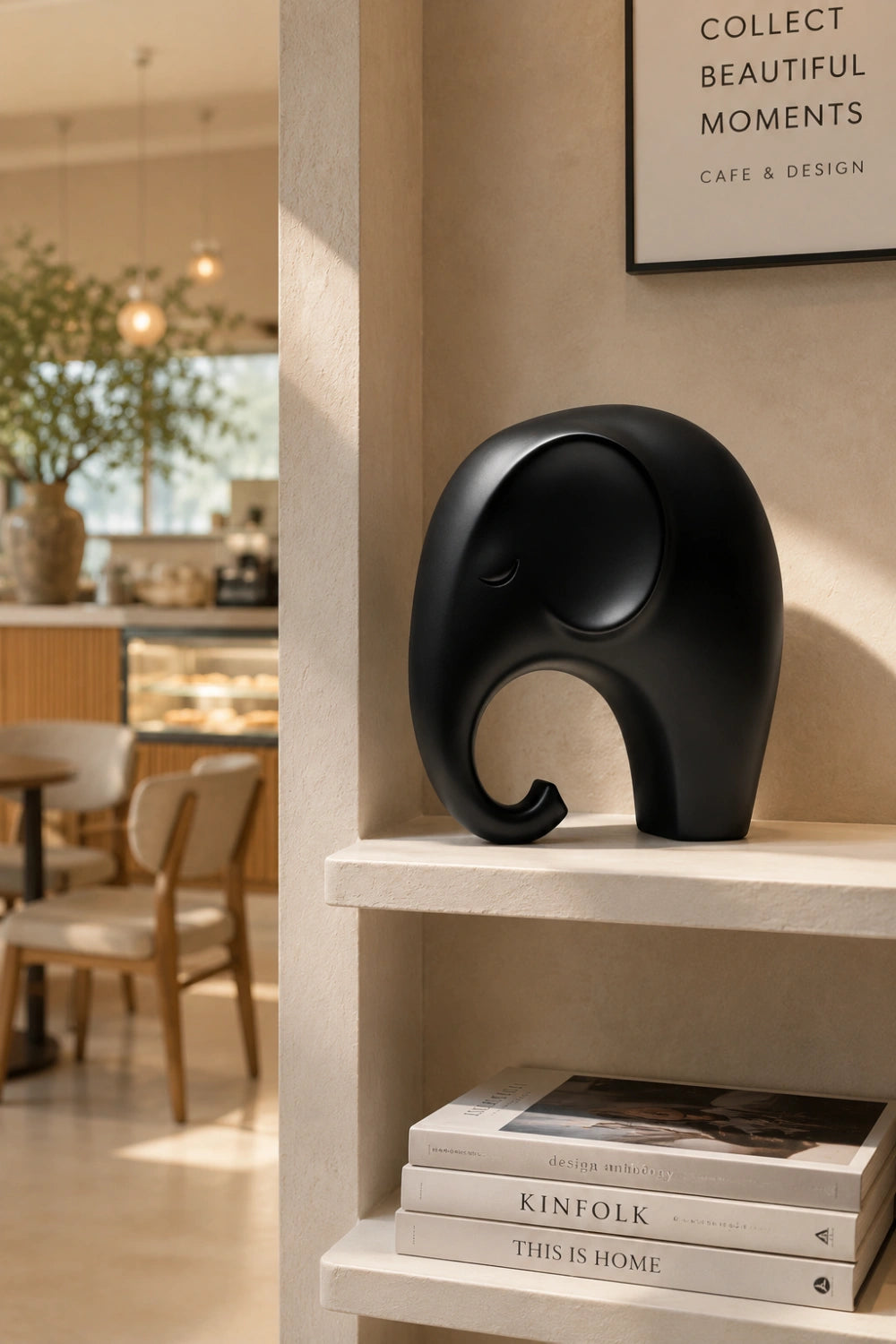 Minimalist Black Elephant Wood Sculpture | Nordic Style Good Luck Decor | Modern Art Piece