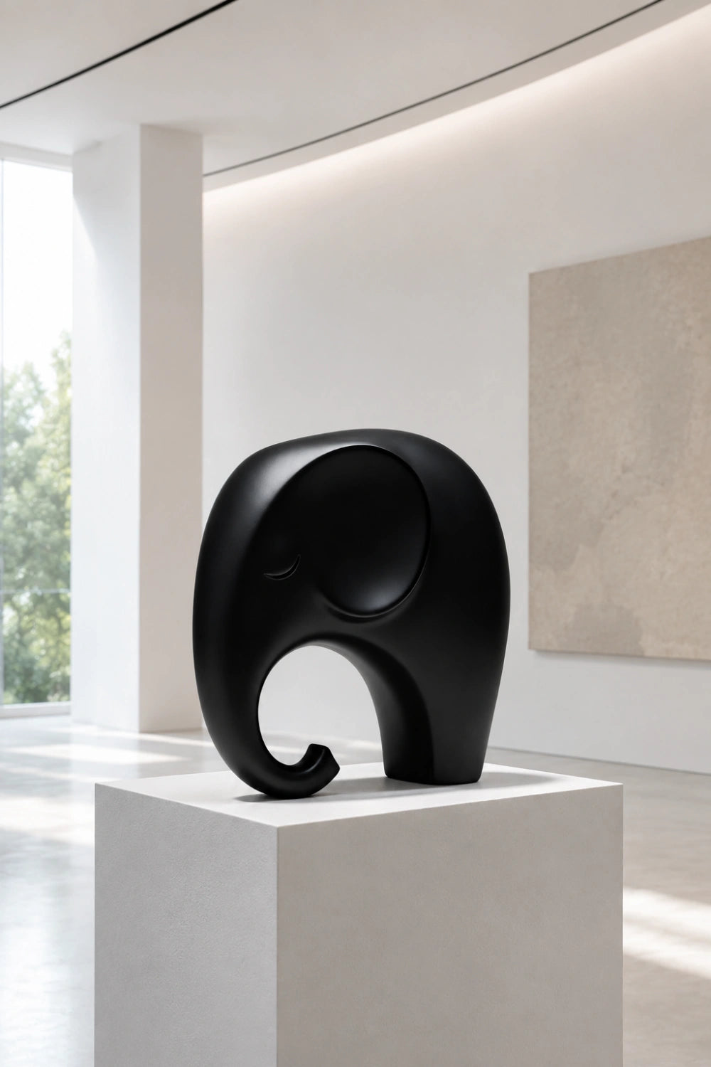 Minimalist Black Elephant Wood Sculpture | Nordic Style Good Luck Decor | Modern Art Piece