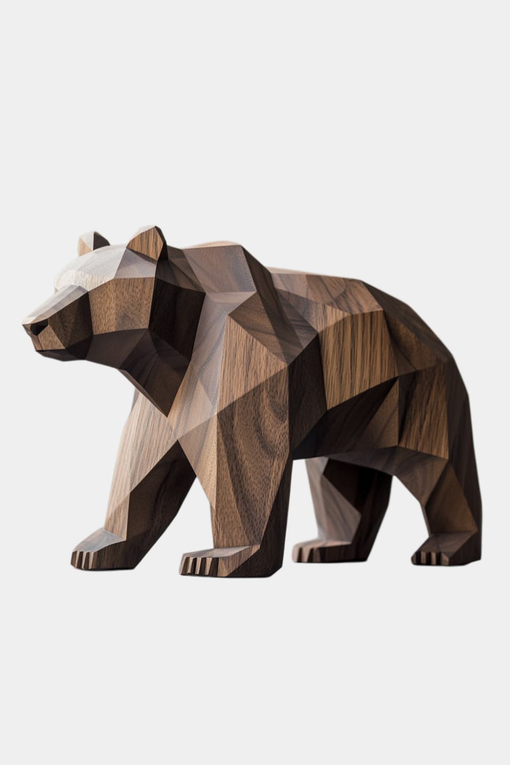Polygonal Wood Grizzly Bear Sculpture | Modern Cabin Wildlife Decor | Exquisite Gift Idea