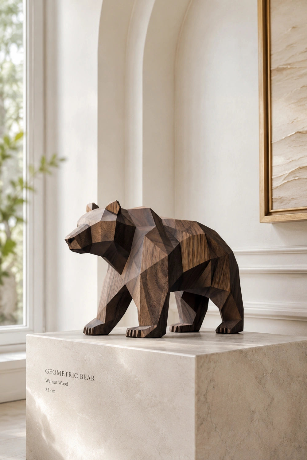 Polygonal Wood Grizzly Bear Sculpture | Modern Cabin Wildlife Decor | Exquisite Gift Idea