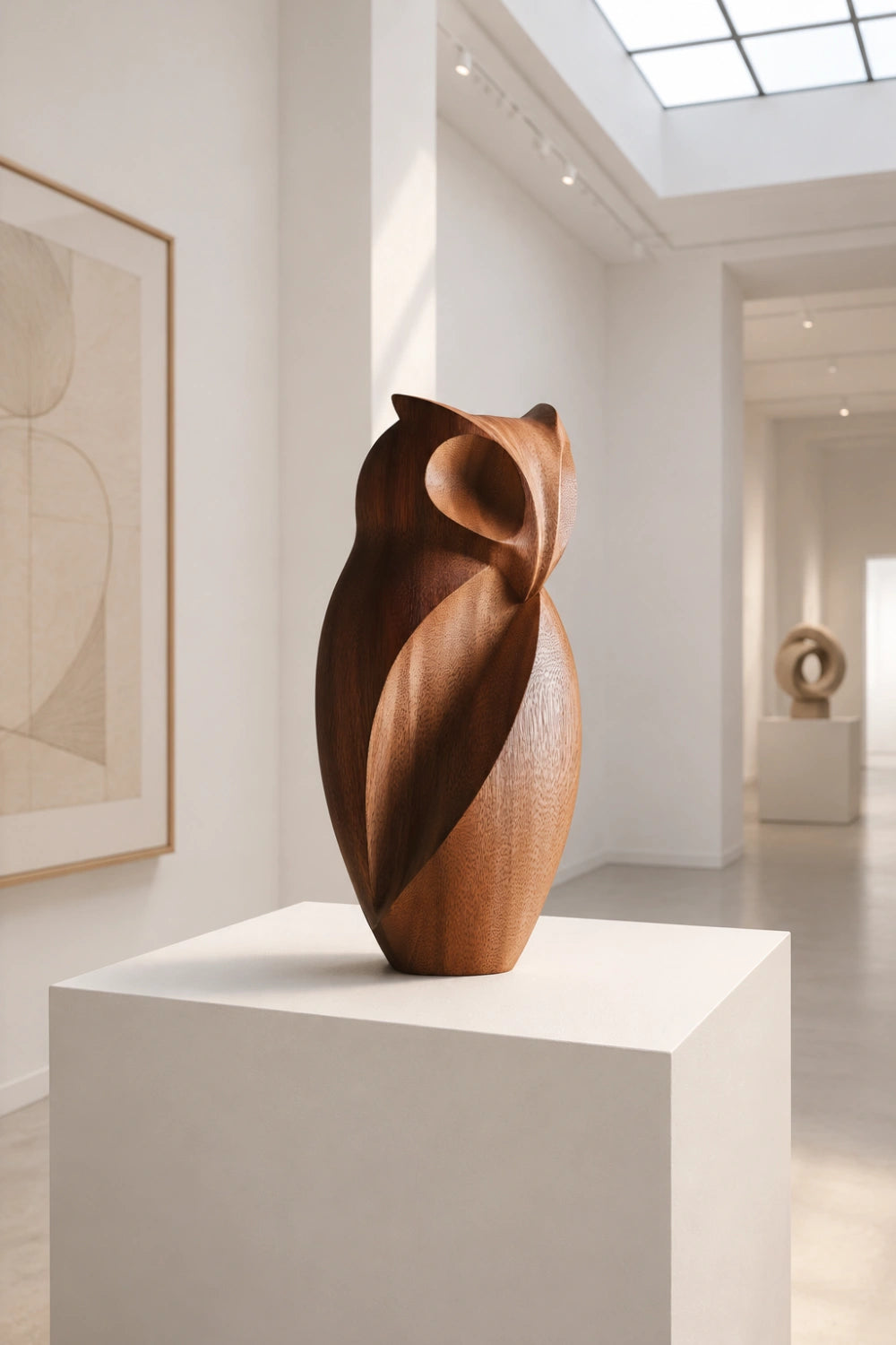 Abstract Wood Owl Sculpture | Chiseled Modernist Bird Decor | Thoughtful Office Gift