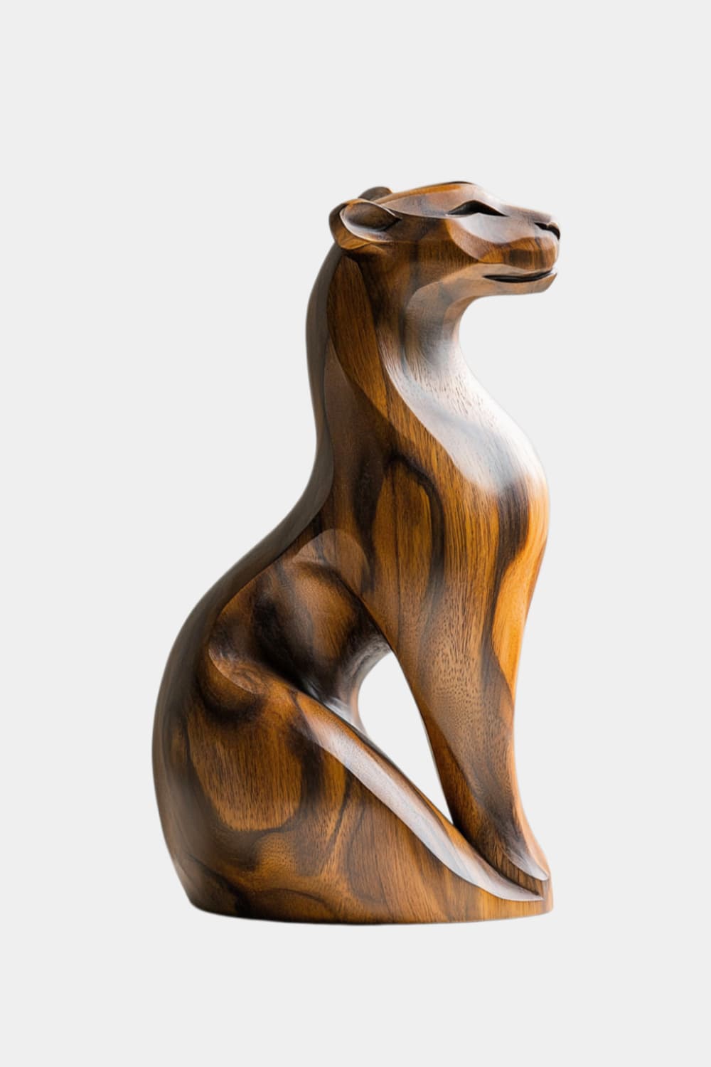Sleek Wood Cheetah Sculpture| Modernist Jaguar Art Piece