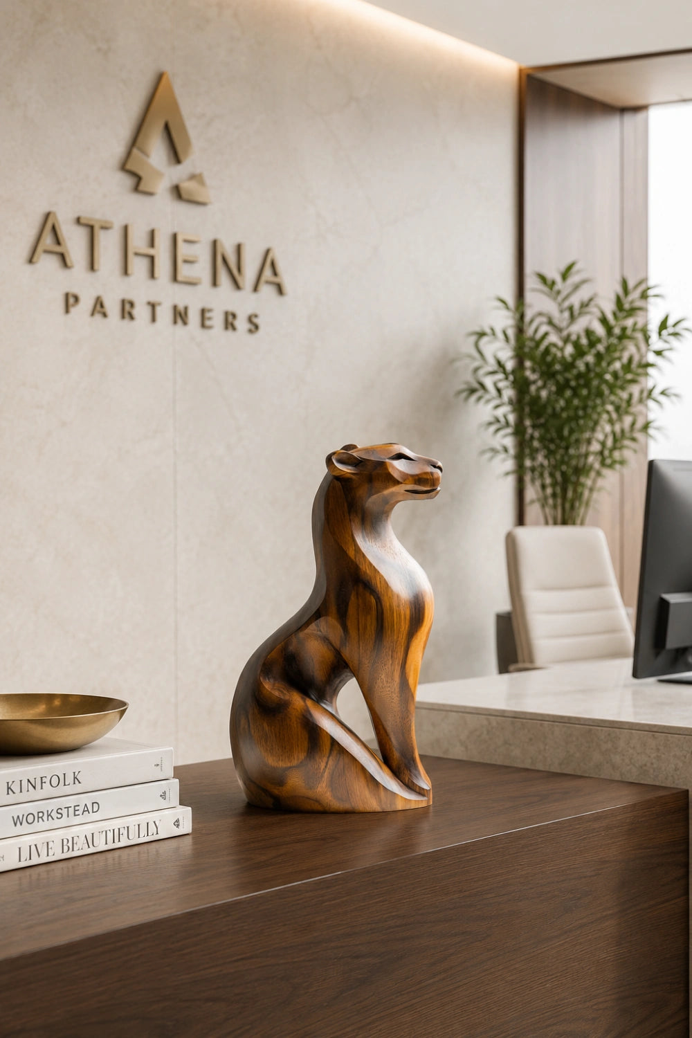 Sleek Wood Cheetah Sculpture| Modernist Jaguar Art Piece