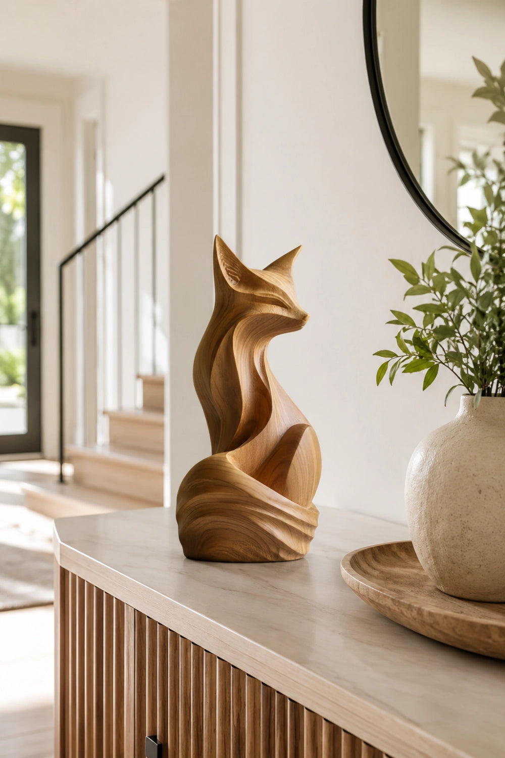 Modern Folk Art Wood Fox | Whimsical Storybook Sculpture