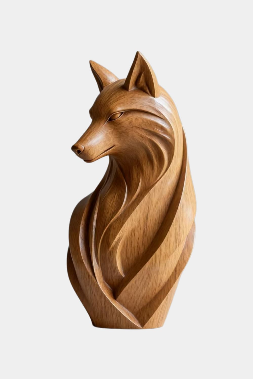 Sleek Wood Fox Sculpture | Elegant Woodland Silhouette Decor | Clever Art Figurine