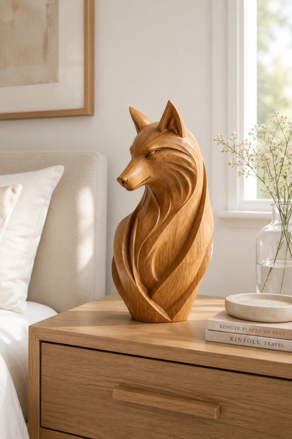Sleek Wood Fox Sculpture | Elegant Woodland Silhouette Decor | Clever Art Figurine