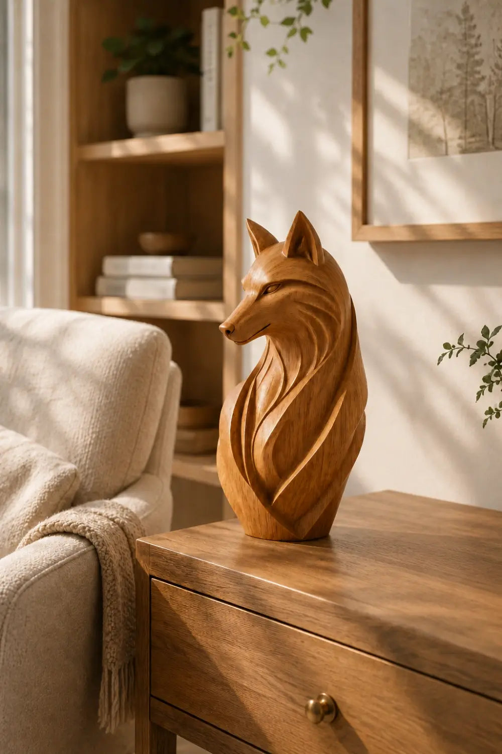 Sleek Wood Fox Sculpture | Elegant Woodland Silhouette Decor | Clever Art Figurine