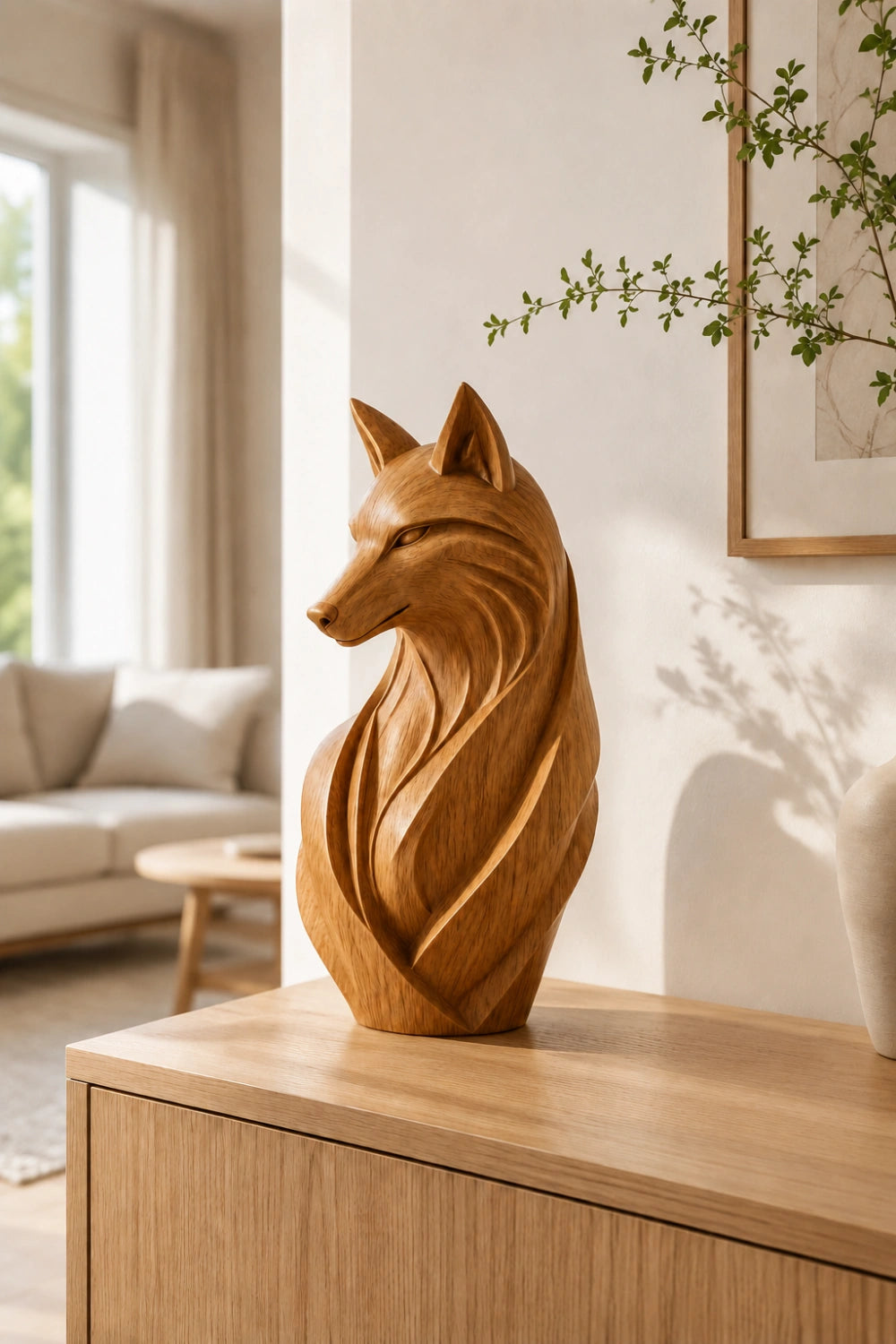 Sleek Wood Fox Sculpture | Elegant Woodland Silhouette Decor | Clever Art Figurine