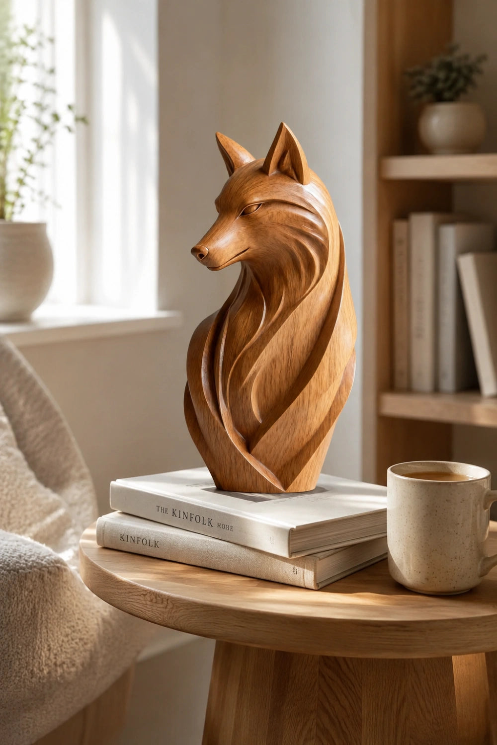 Sleek Wood Fox Sculpture | Elegant Woodland Silhouette Decor | Clever Art Figurine
