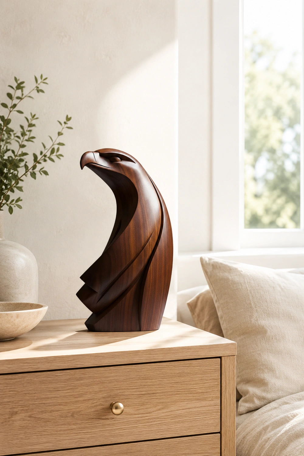 Modernist Wood Eagle Sculpture | Avant-Garde Raptor Office Decor | Striking Art Piece