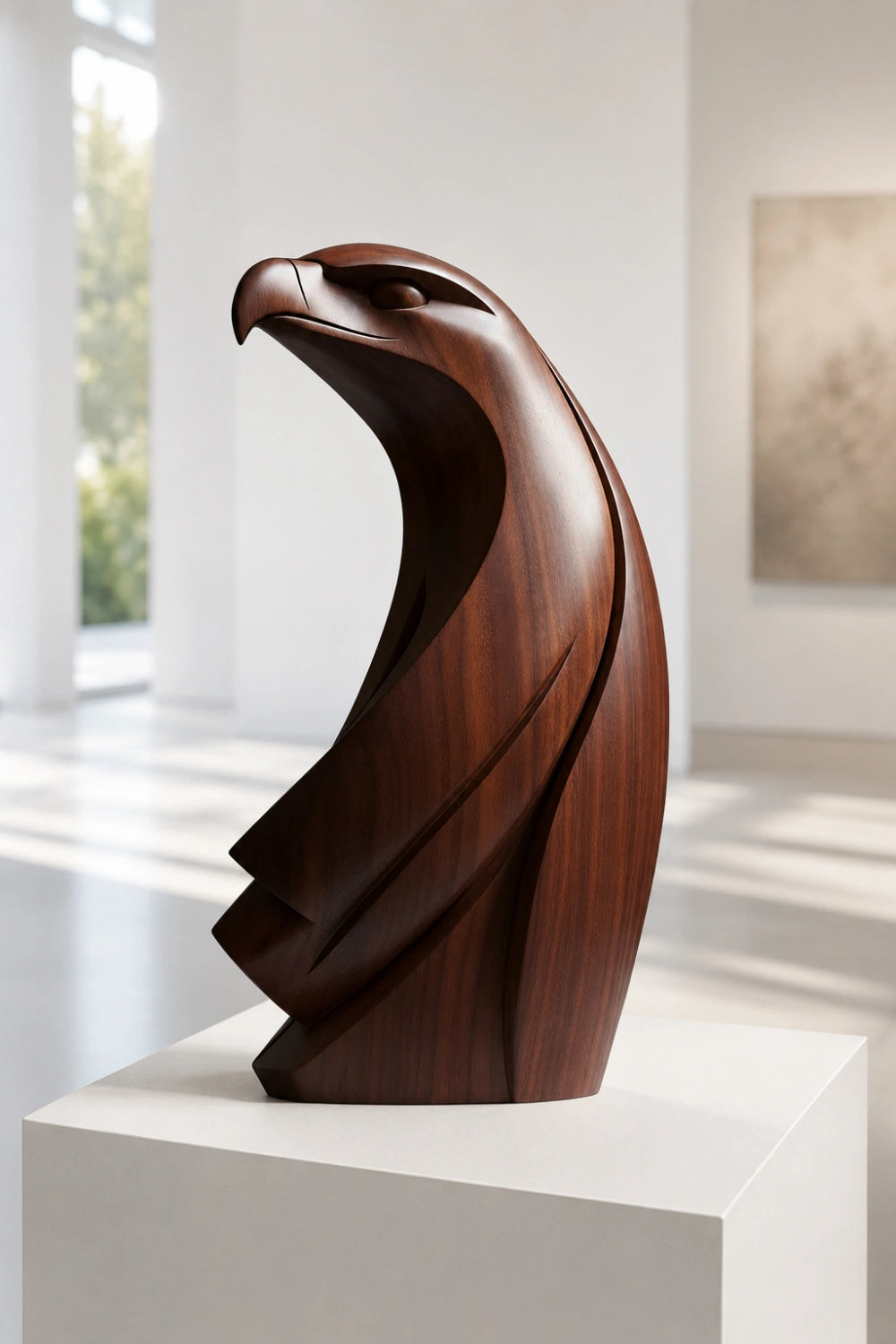 Modernist Wood Eagle Sculpture | Avant-Garde Raptor Office Decor | Striking Art Piece