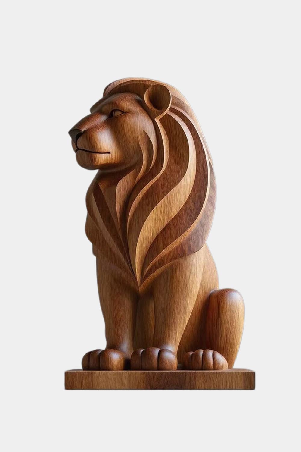 Art Deco Wood Lion Sculpture | Stately Living Room Decor | Majestic Statement Piece