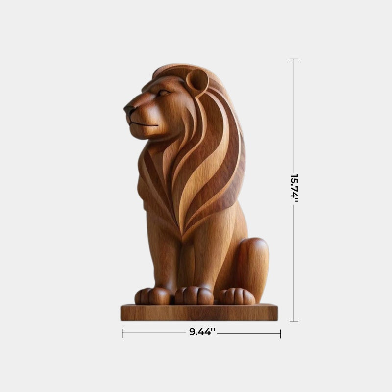 Art Deco Wood Lion Sculpture | Stately Living Room Decor | Majestic Statement Piece