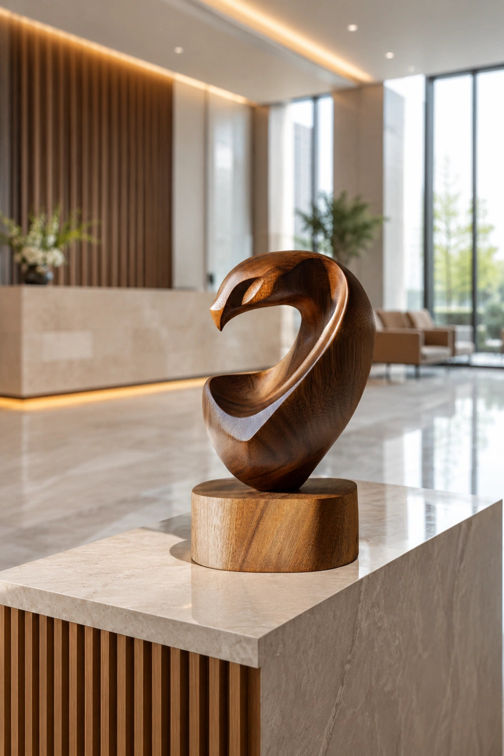 Biomorphic Abstract Wood Sculpture | Modernist Hollow Form Decor | Premium Aesthetic Gift