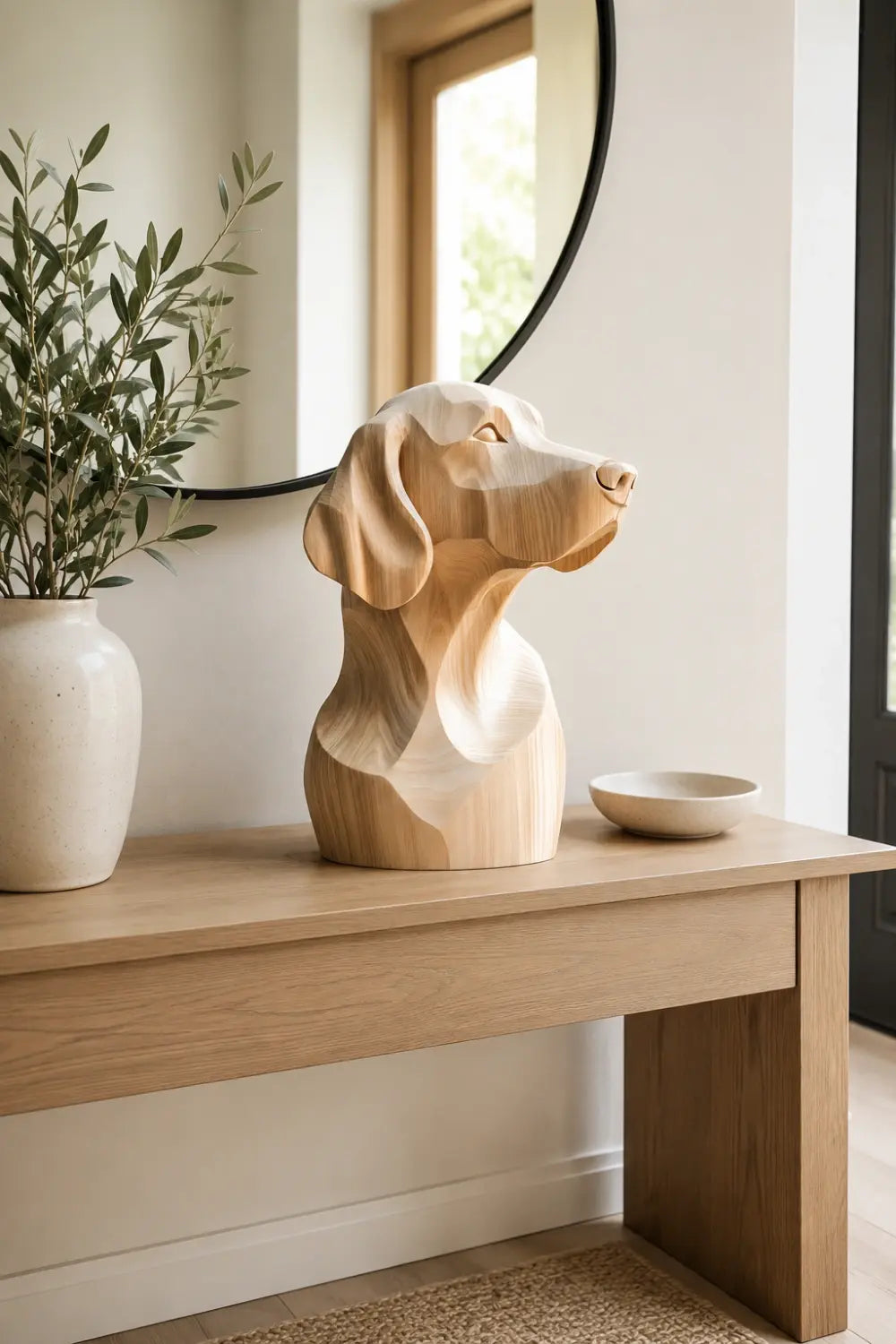 Minimalist Blonde Wood Dog Sculpture | Ash Labrador Canine Bust | Touching Pet Memorial Gift