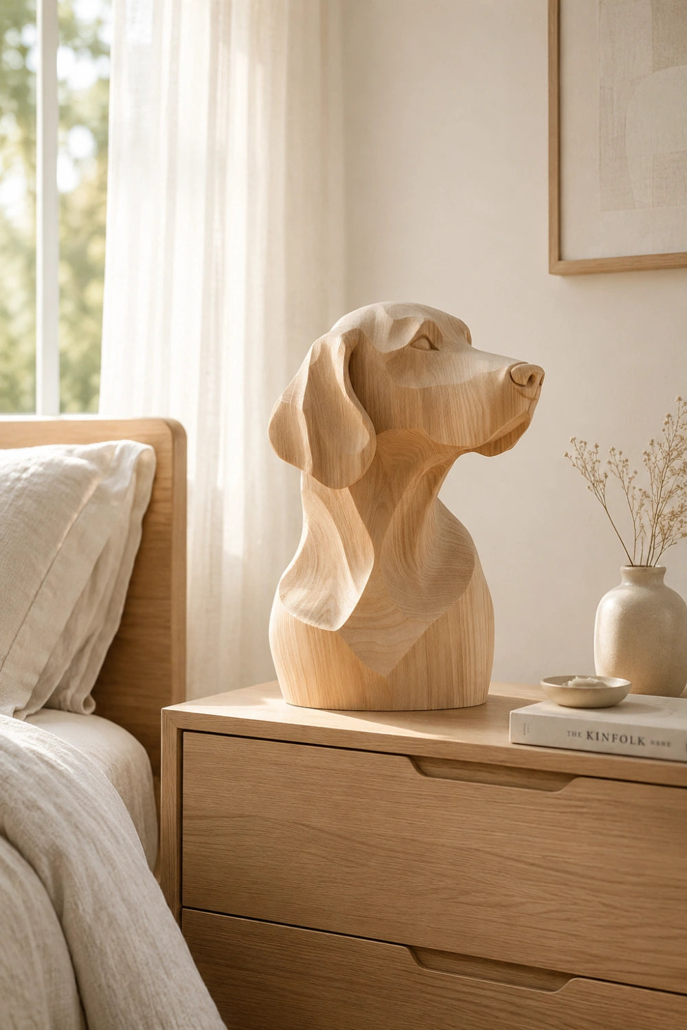 Minimalist Blonde Wood Dog Sculpture | Ash Labrador Canine Bust | Touching Pet Memorial Gift