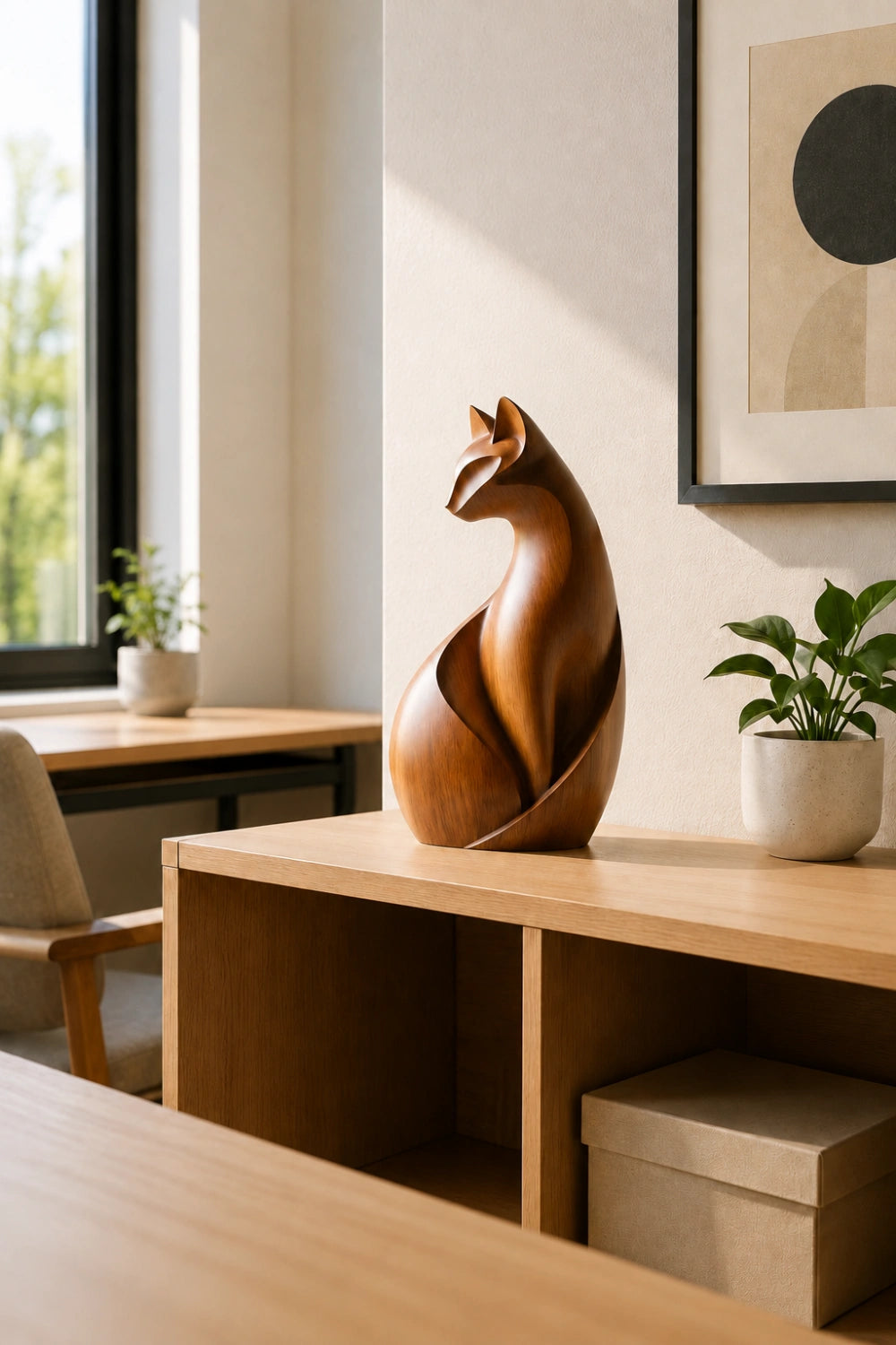 Organic Abstract Wood Animal Sculpture | Curvilinear Minimalist Decor | Premium Art Accent