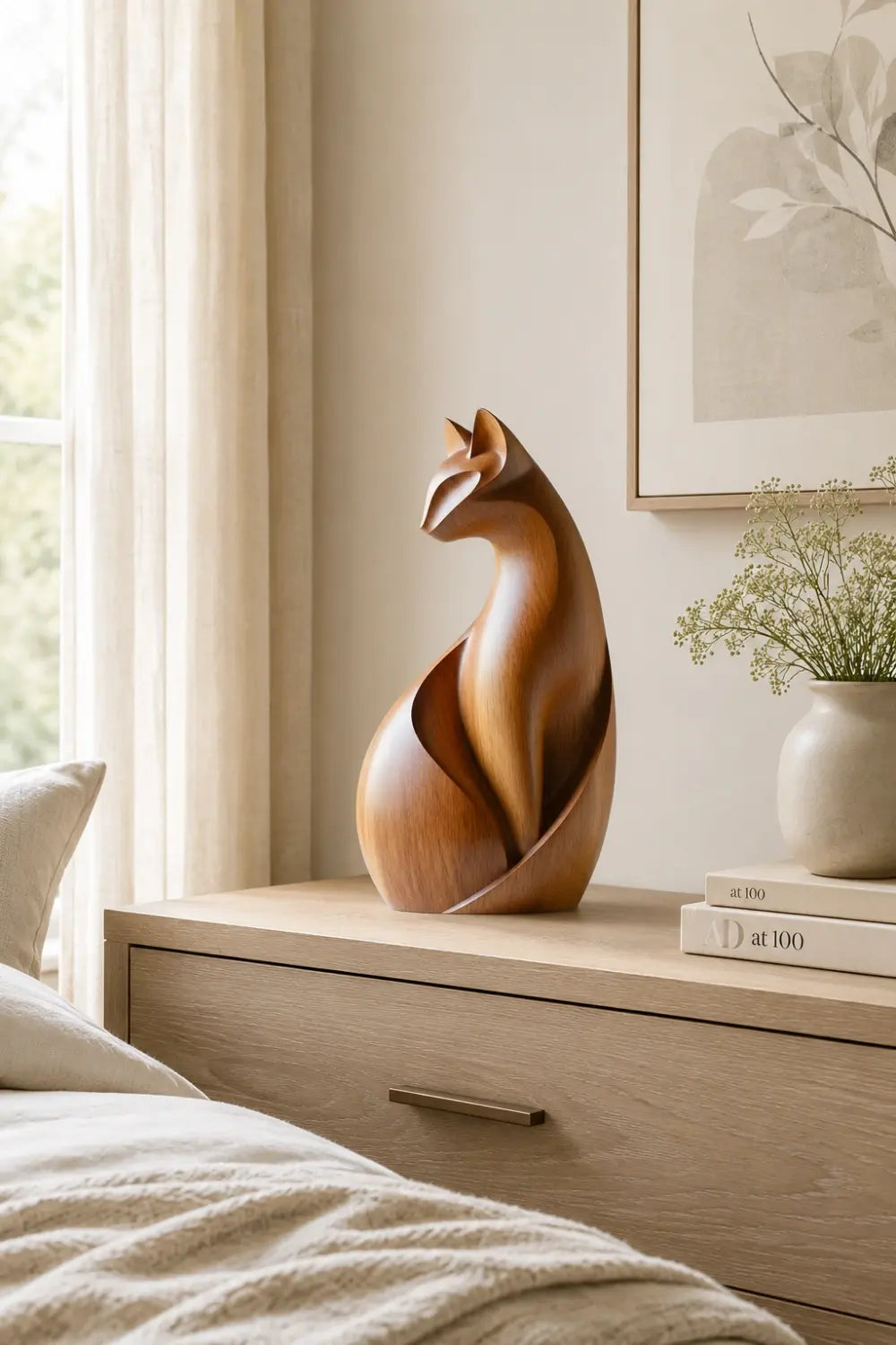 Organic Abstract Wood Animal Sculpture | Curvilinear Minimalist Decor | Premium Art Accent