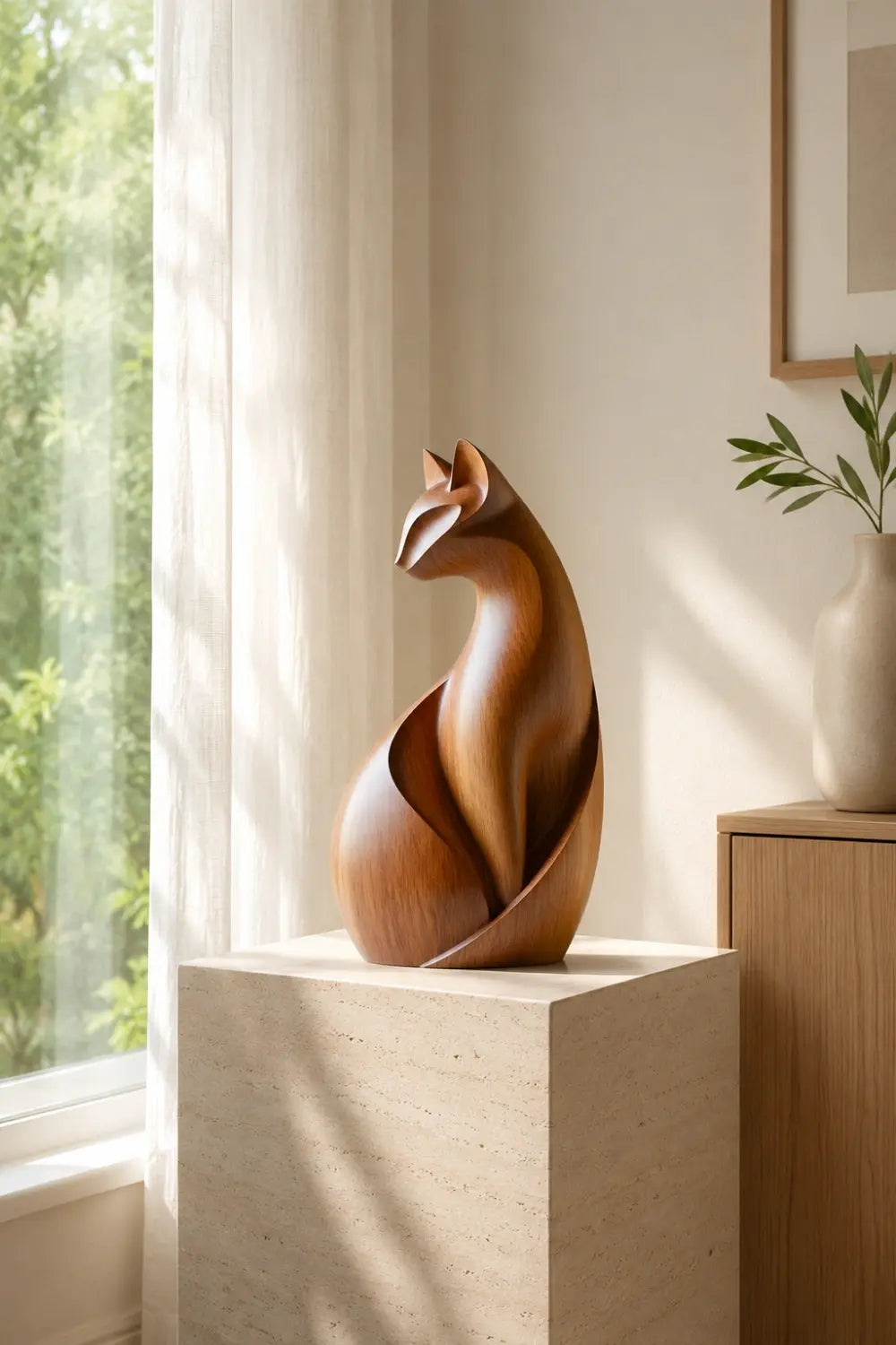 Organic Abstract Wood Animal Sculpture | Curvilinear Minimalist Decor | Premium Art Accent