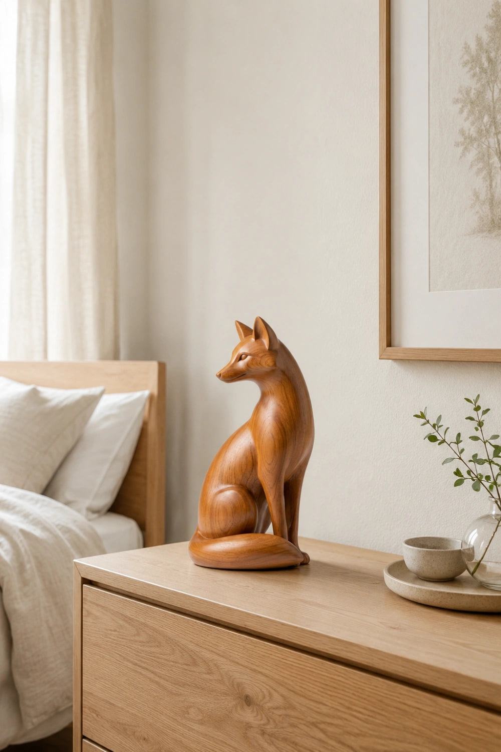 Handcrafted Wood Fox Sculpture | Transitional Wildlife Table Decor | Artisan Animal Gift