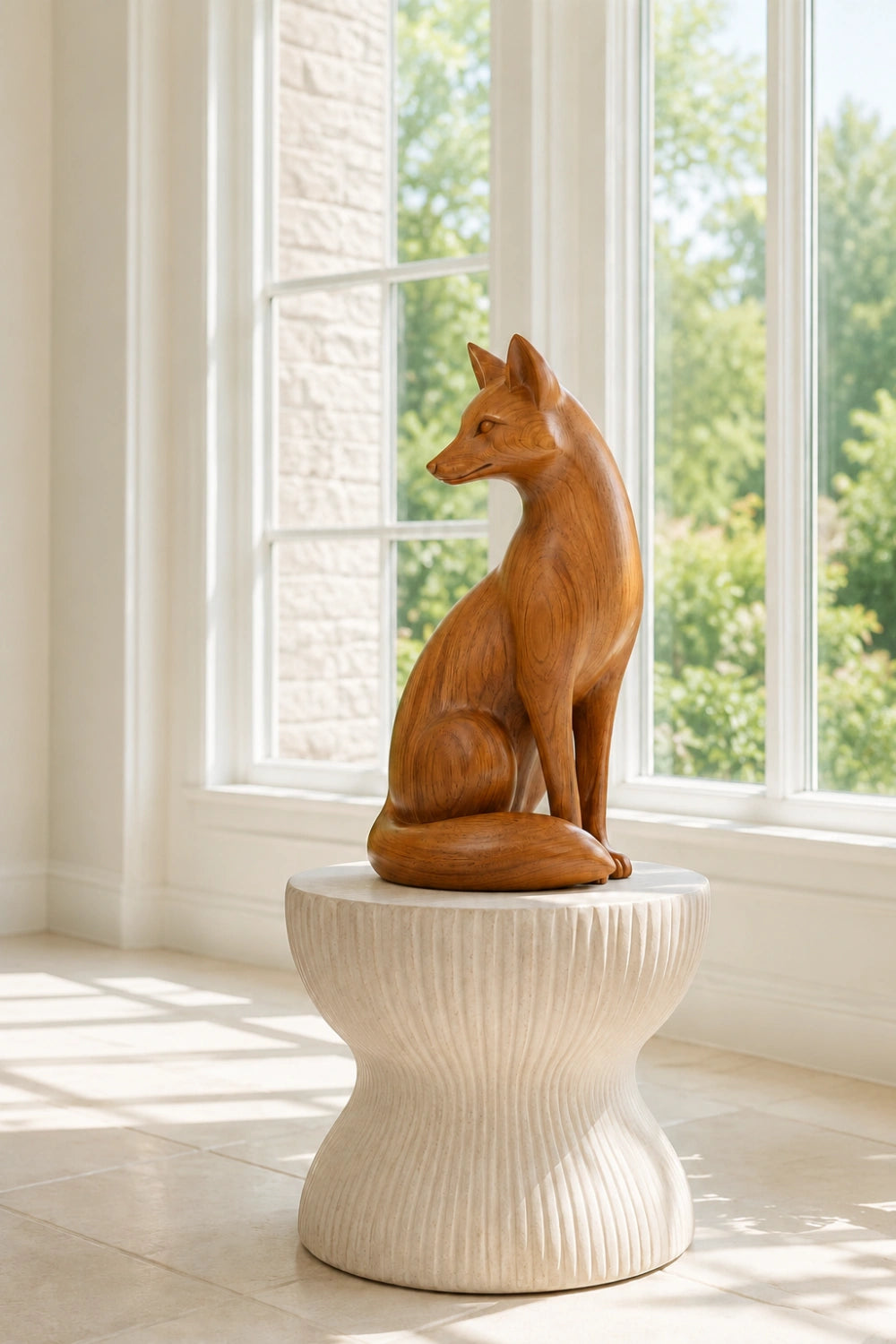 Handcrafted Wood Fox Sculpture | Transitional Wildlife Table Decor | Artisan Animal Gift
