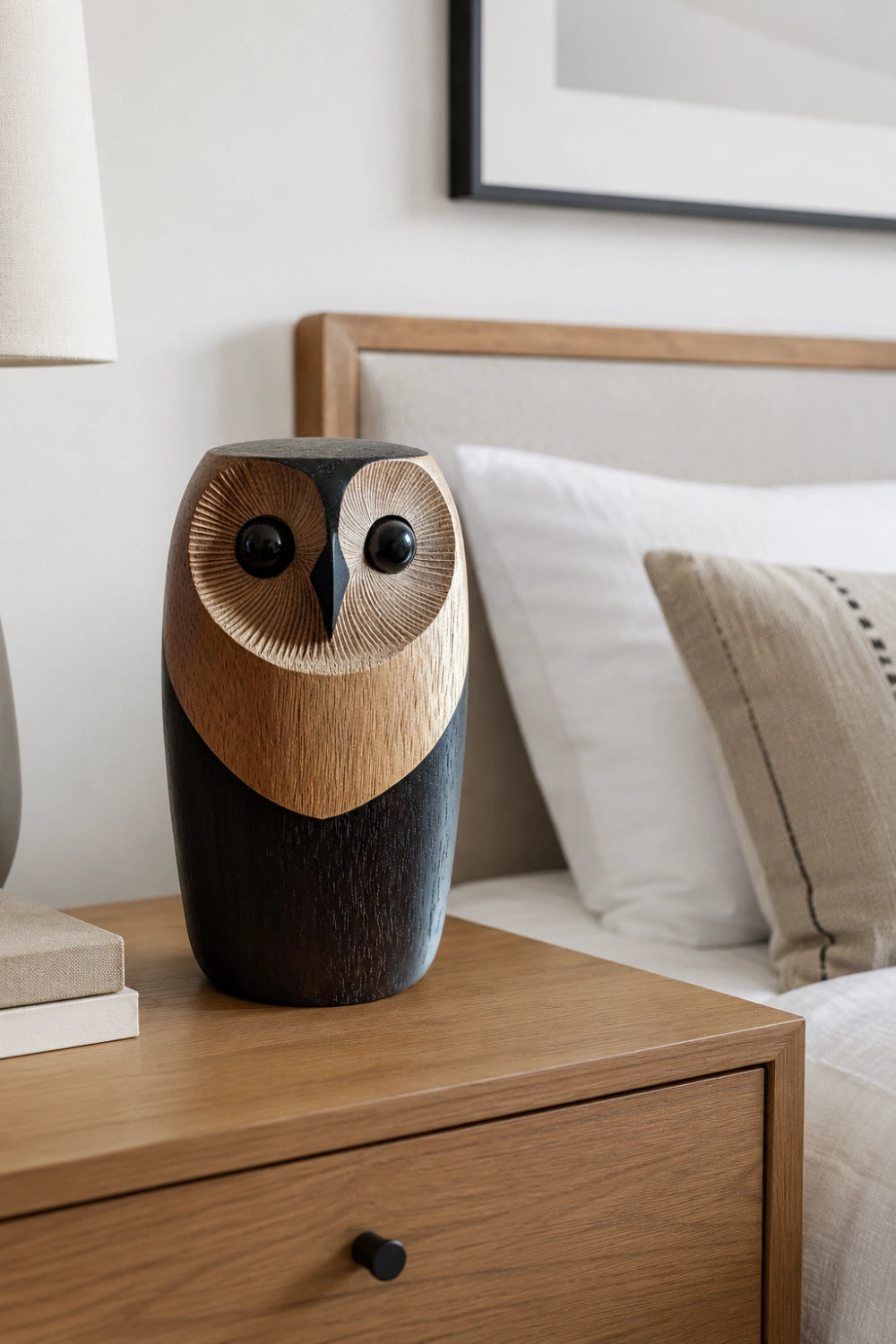 Handcarved Wooden Owl Figurine | Scandinavian Animal Sculpture | Mid-Century Desk Decor