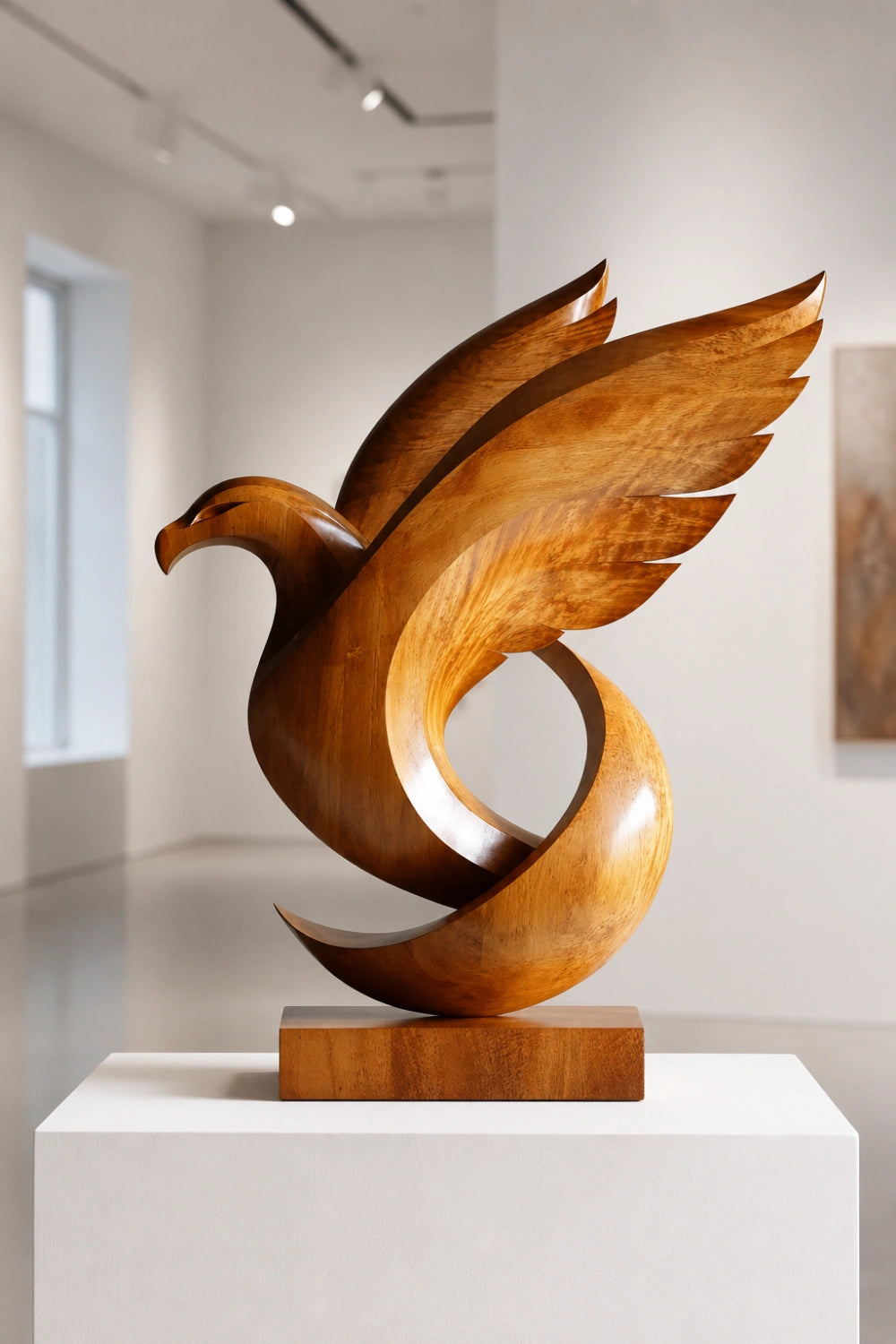 Carved Wood Eagle Sculpture | Soaring Bird Statue | Executive Desk Decor