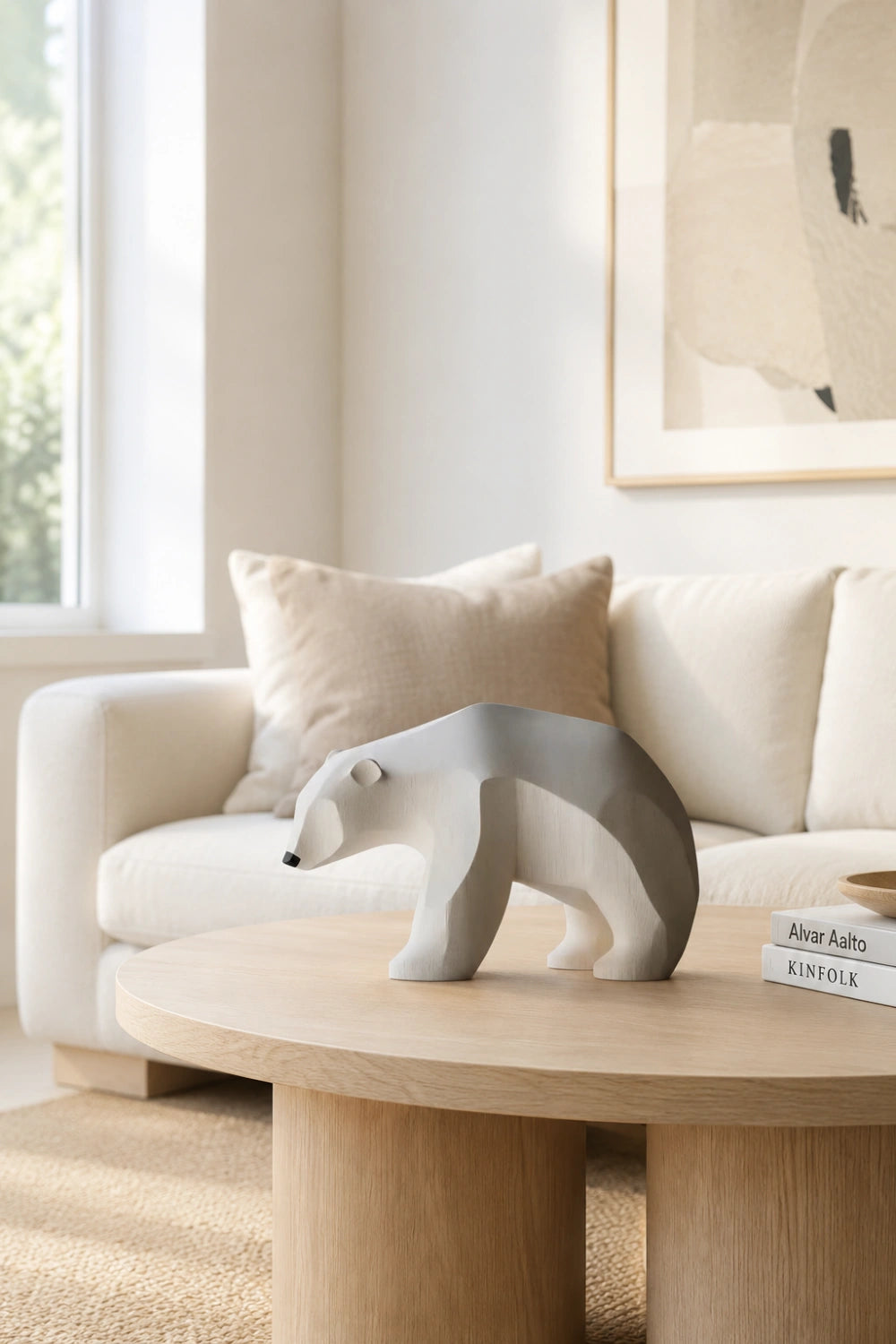 Minimalist Wooden Polar Bear Statue | Nordic Arctic Decor Gift