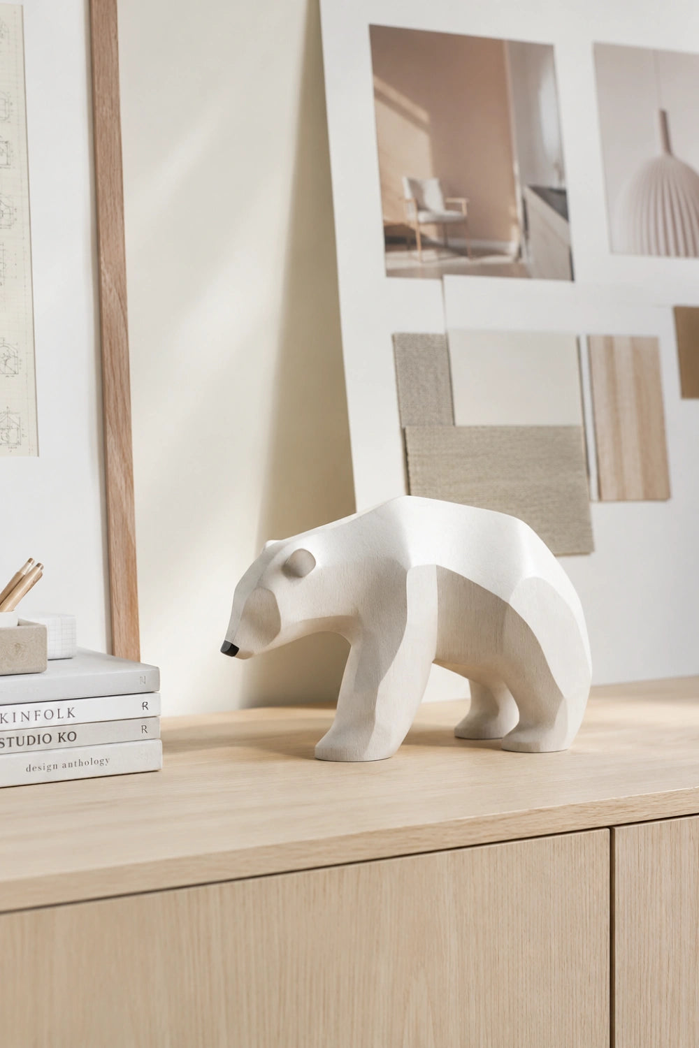 Minimalist Wooden Polar Bear Statue | Nordic Arctic Decor Gift