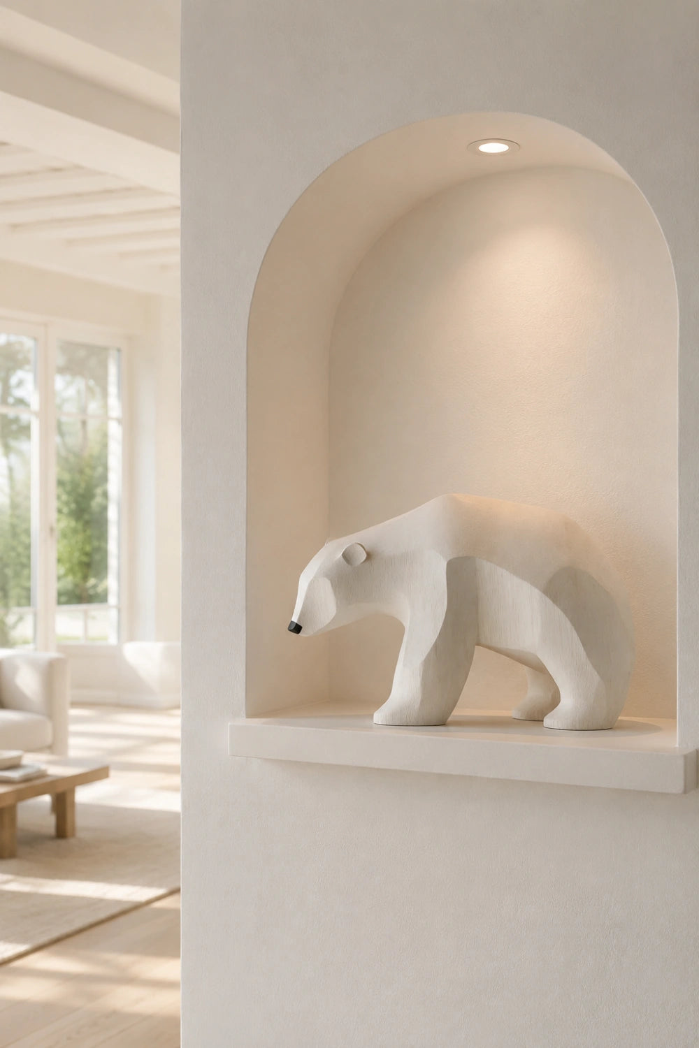 Minimalist Wooden Polar Bear Statue | Nordic Arctic Decor Gift