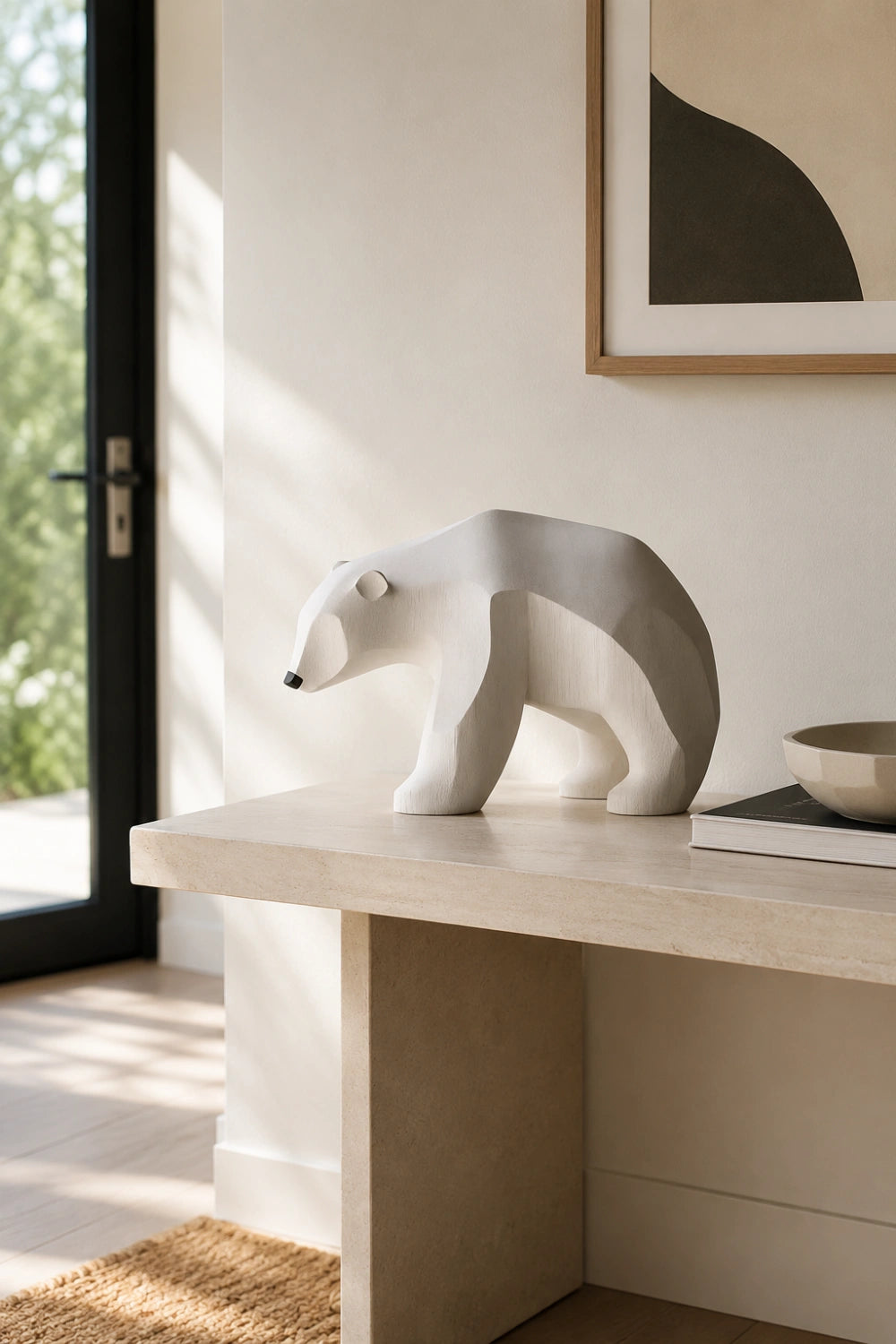 Minimalist Wooden Polar Bear Statue | Nordic Arctic Decor Gift