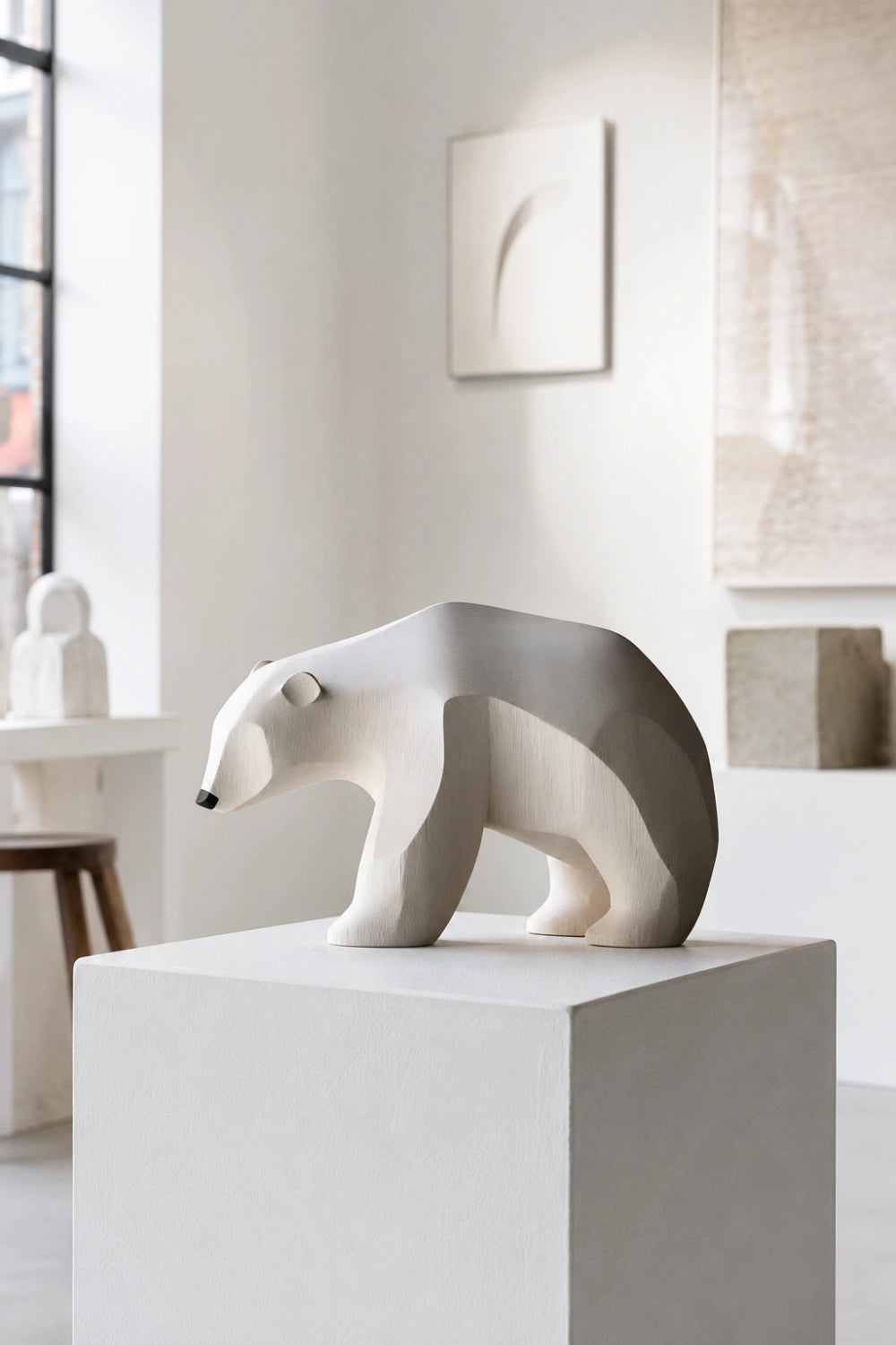 Minimalist Wooden Polar Bear Statue | Nordic Arctic Decor Gift