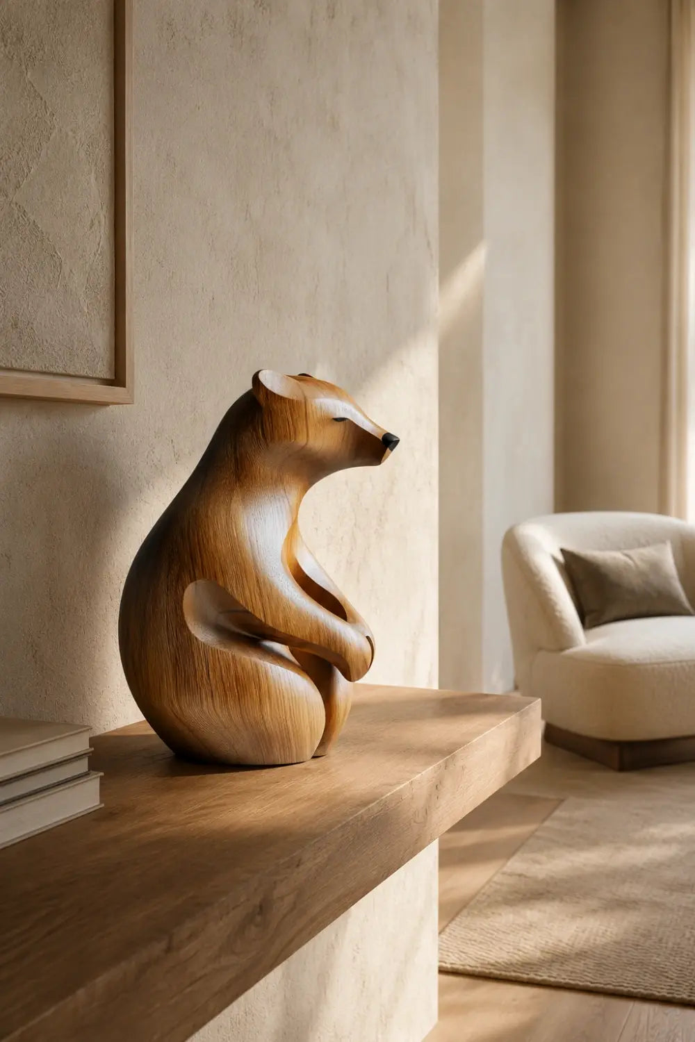 Carved Wooden Bear Figurine | Rustic Wildlife Home Decor