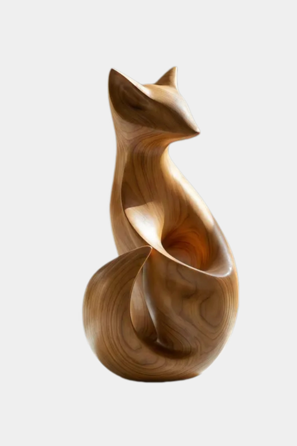 Modern Wooden Fox Sculpture | Hand Carved Animal Desk Object