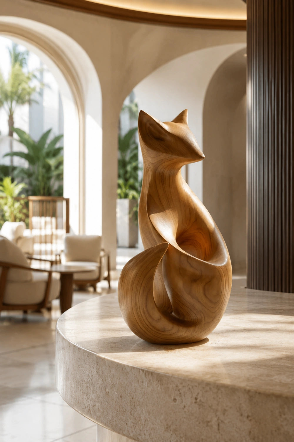Modern Wooden Fox Sculpture | Hand Carved Animal Desk Object